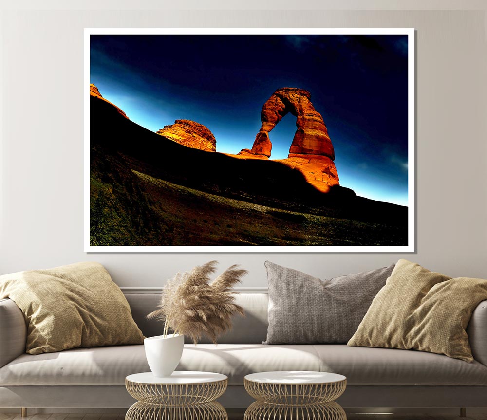 Arch Rock Night poster on high-quality canvas showcasing a beautiful night landscape with stars and moonlight.