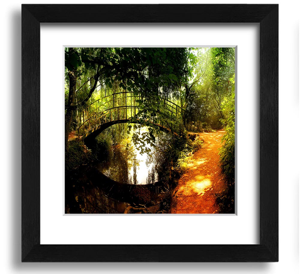 Square framed print of Arched Bridge Reflections, showcasing serene water reflections and intricate bridge details.