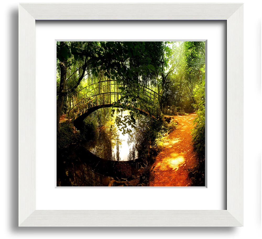 Square framed print of Arched Bridge Reflections, showcasing serene water reflections and intricate bridge details.