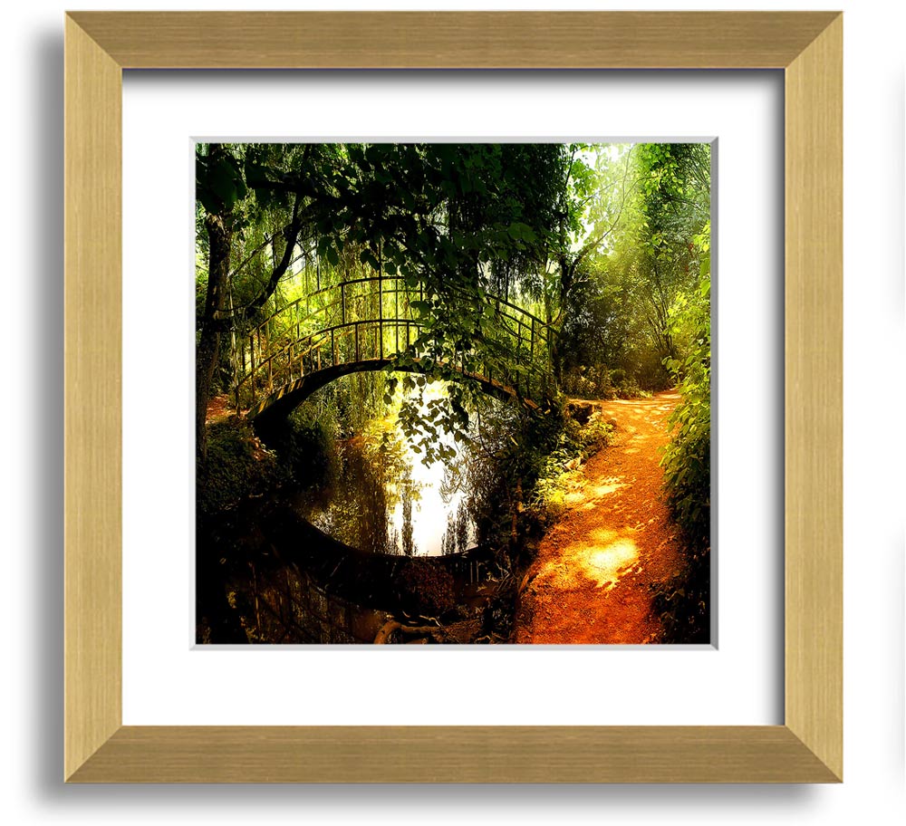 Square framed print of Arched Bridge Reflections, showcasing serene water reflections and intricate bridge details.