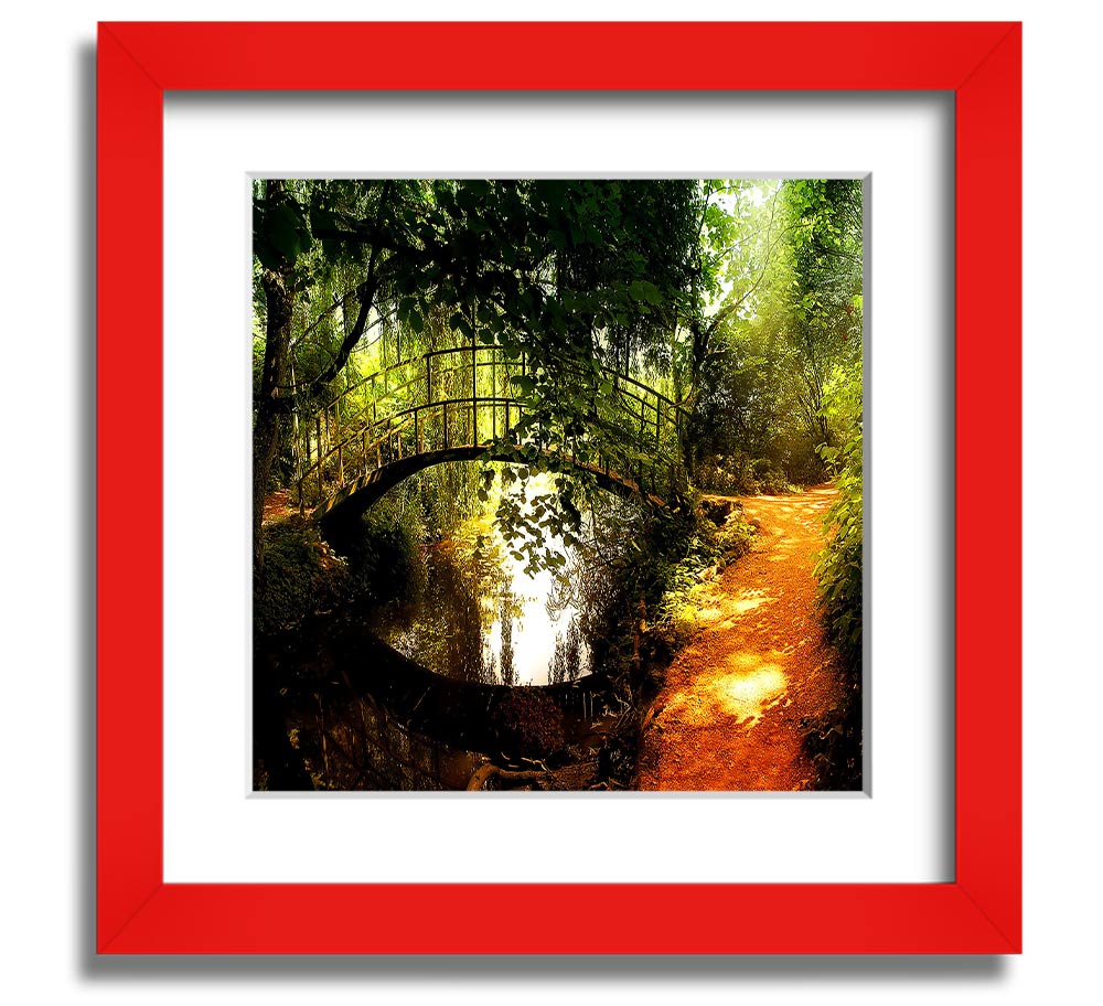 Square framed print of Arched Bridge Reflections, showcasing serene water reflections and intricate bridge details.