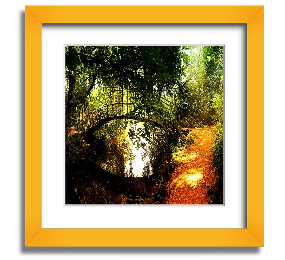 Square framed print of Arched Bridge Reflections, showcasing serene water reflections and intricate bridge details.