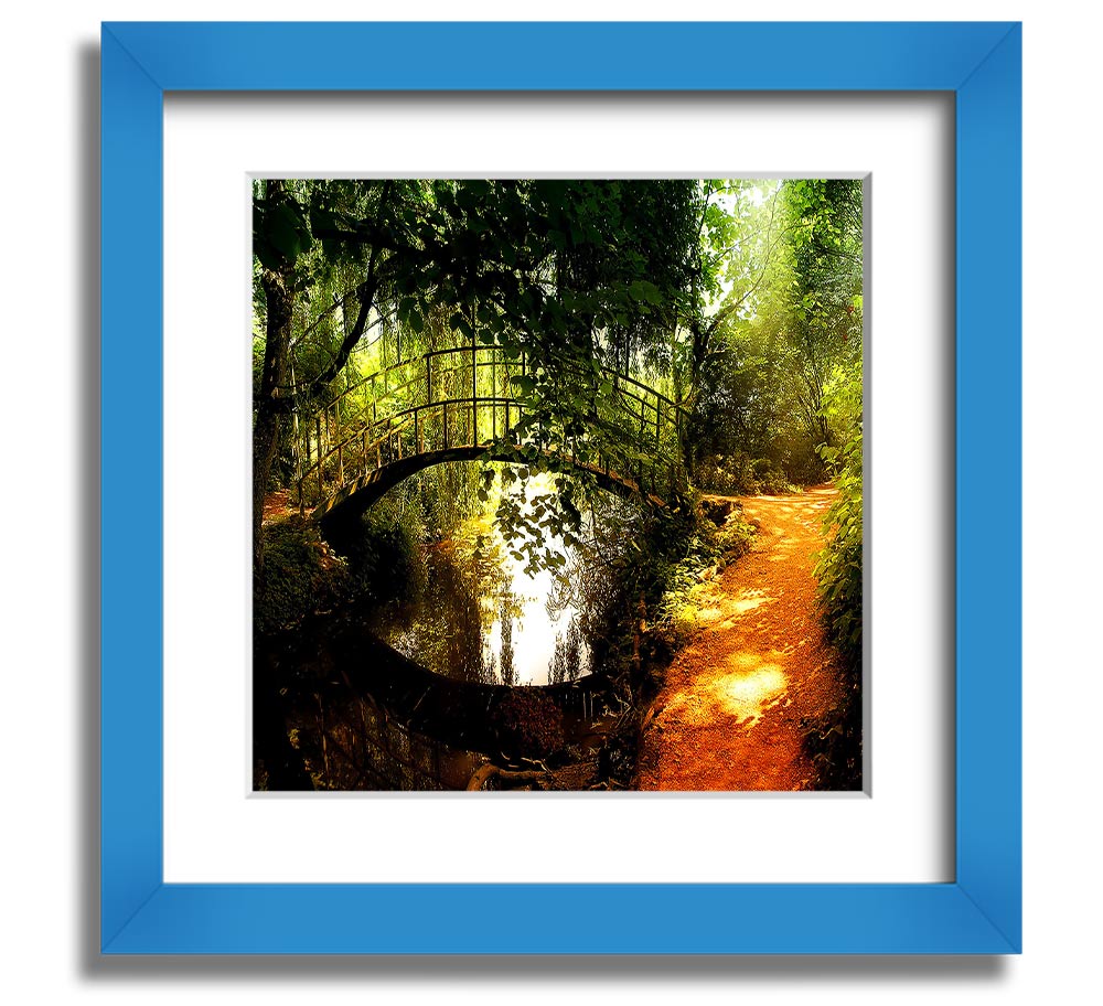 Square framed print of Arched Bridge Reflections, showcasing serene water reflections and intricate bridge details.