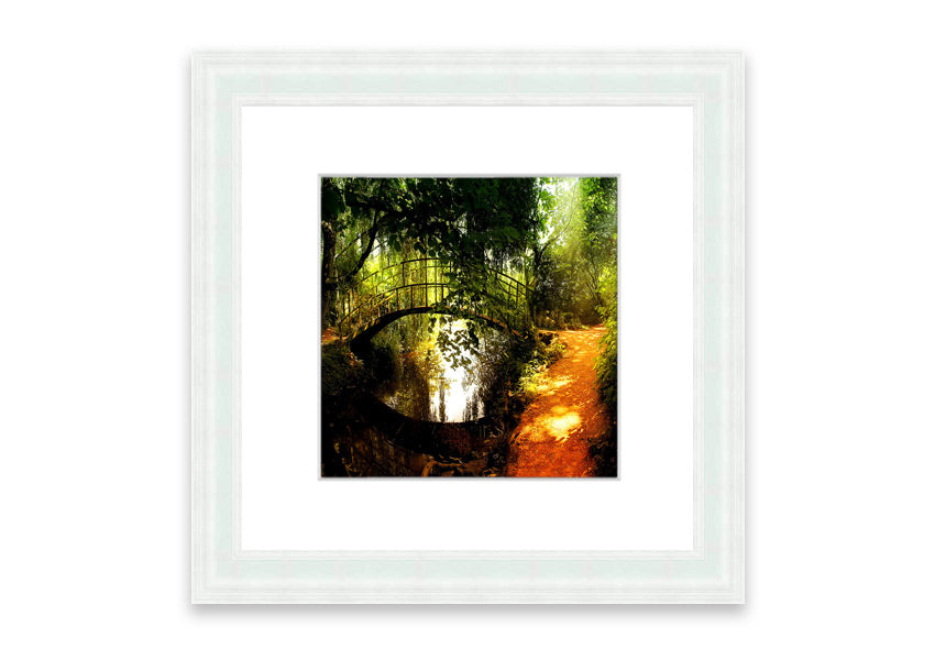 Framed print of Arched Bridge Reflections showcasing serene water and bridge details.