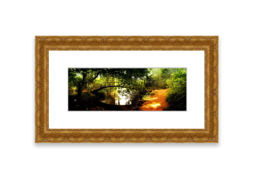 Framed print of Arched Bridge Reflections showcasing serene water and bridge details.