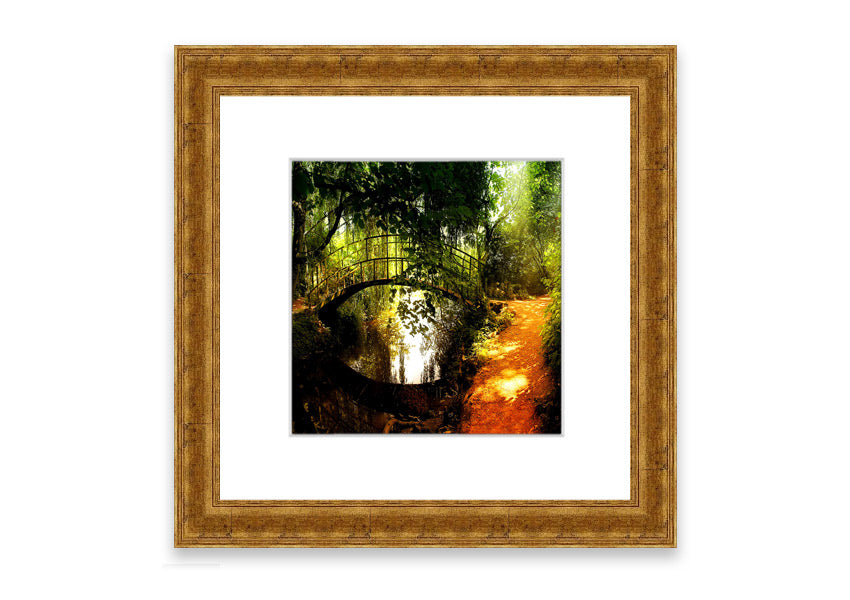 Framed print of Arched Bridge Reflections showcasing serene water and bridge details.