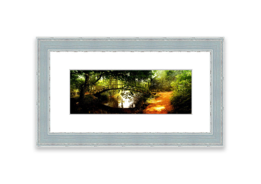 Framed print of Arched Bridge Reflections showcasing serene water and bridge details.