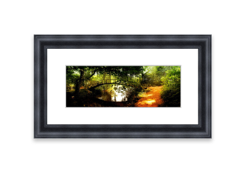 Framed print of Arched Bridge Reflections showcasing serene water and bridge details.