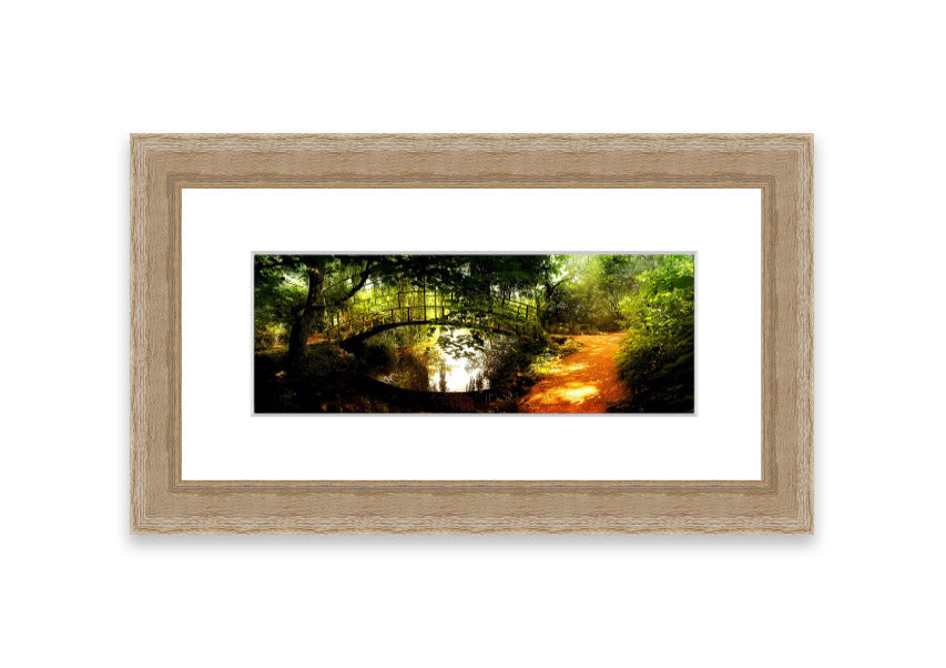 Framed print of Arched Bridge Reflections showcasing serene water and bridge details.