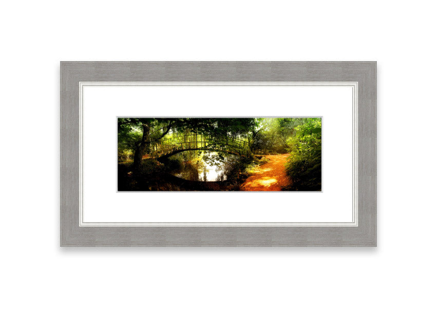 Framed print of Arched Bridge Reflections showcasing serene water and bridge details.