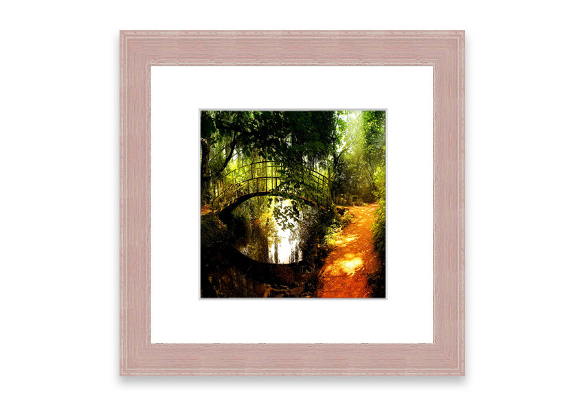 Framed print of Arched Bridge Reflections showcasing serene water and bridge details.