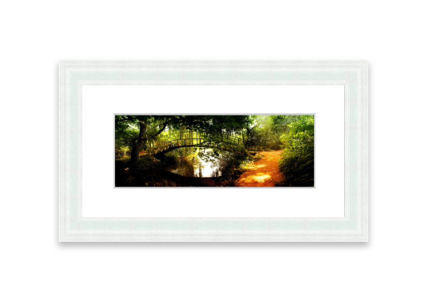 Framed print of Arched Bridge Reflections showcasing serene water and bridge details.