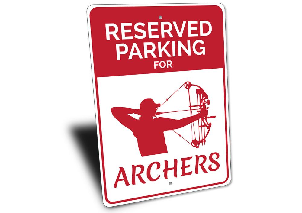 Archer Parking Sign made of durable aluminum, featuring customizable text and pre-drilled holes for easy installation, showcasing a stylish design.