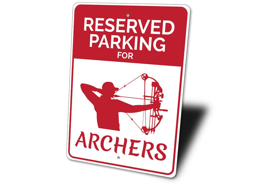 Archer Parking Sign made of durable aluminum, featuring customizable text and pre-drilled holes for easy installation, showcasing a stylish design.