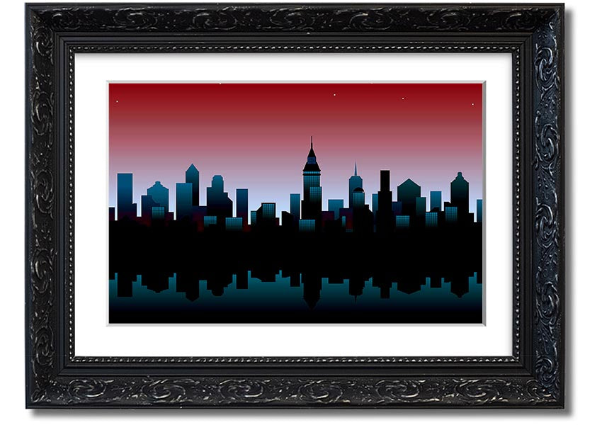 Architects New City Reflections framed print showcasing urban landscape art, available in various frame colours.