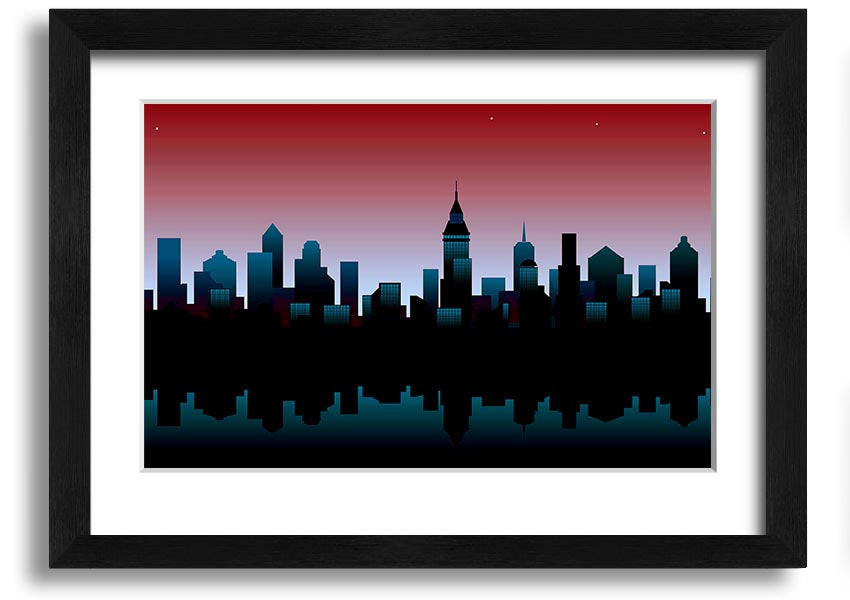 Architects New City Reflections framed print showcasing urban landscape art, available in various frame colours.