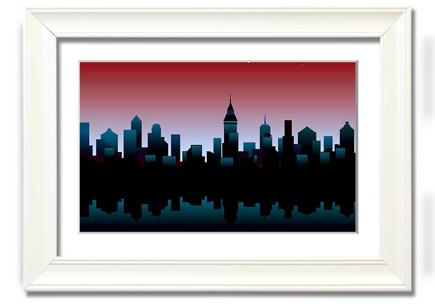 Architects New City Reflections framed print showcasing urban landscape art, available in various frame colours.