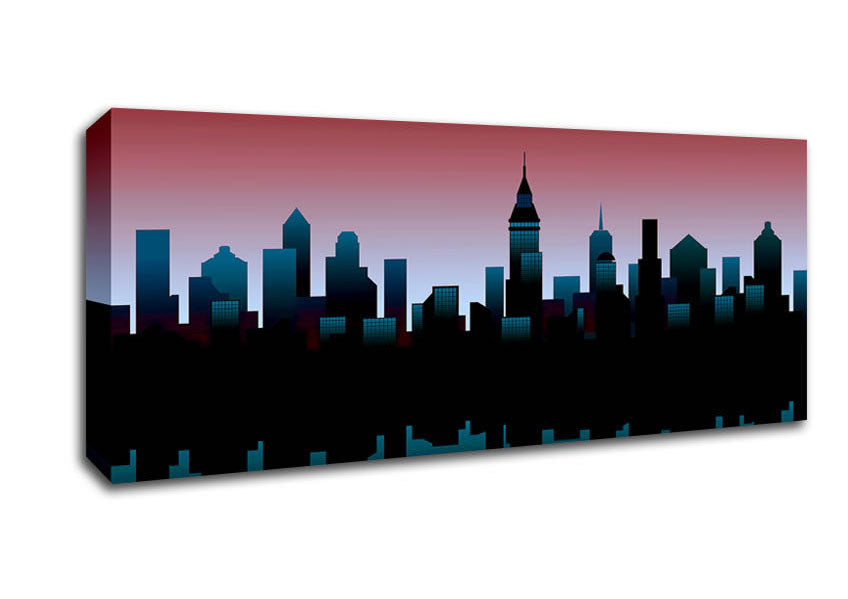 Architects New City Reflections canvas art mounted on a 44mm box frame, showcasing a vibrant urban landscape.