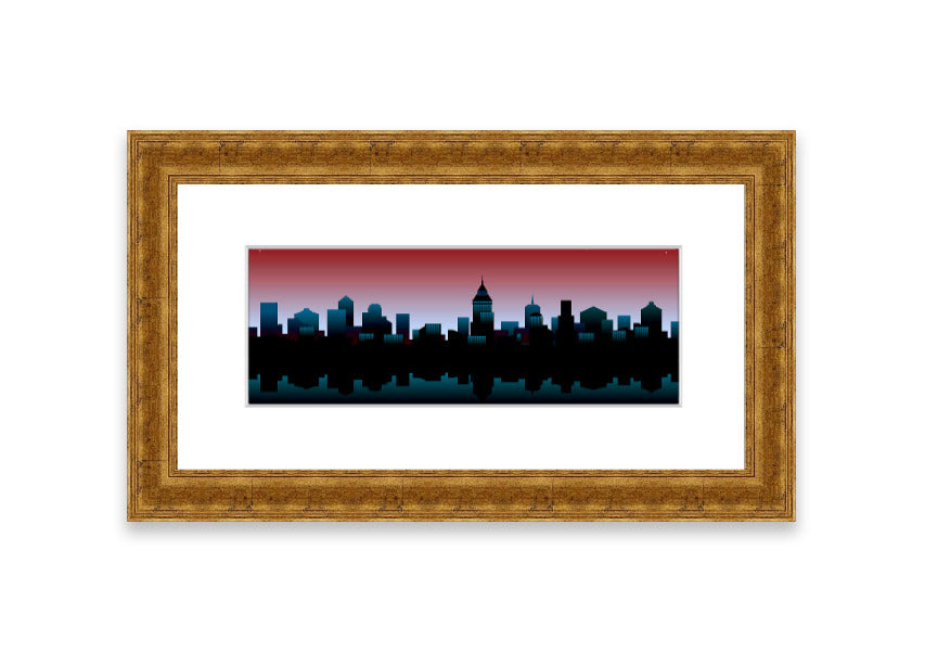 Architects New City Reflections framed print showcasing urban landscape reflections, available in various frame colours.