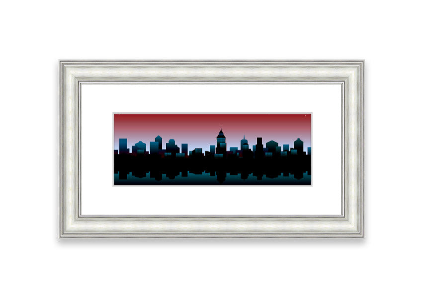 Architects New City Reflections framed print showcasing urban landscape reflections, available in various frame colours.