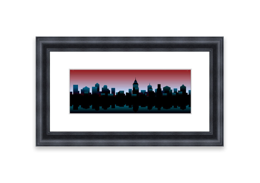 Architects New City Reflections framed print showcasing urban landscape reflections, available in various frame colours.