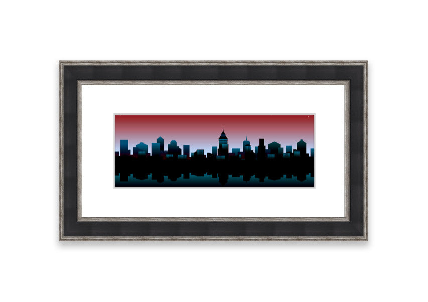 Architects New City Reflections framed print showcasing urban landscape reflections, available in various frame colours.