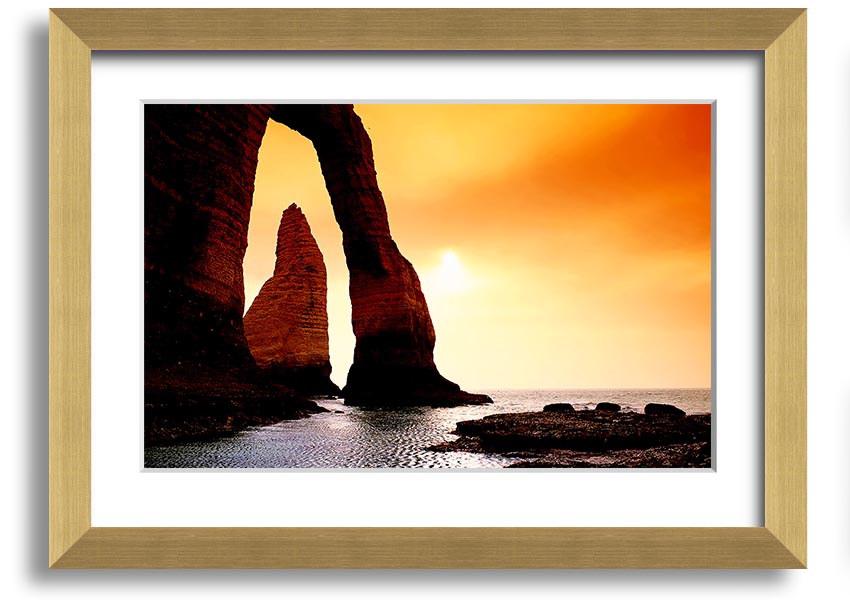 A beautifully framed print of an ocean landscape, showcasing serene blue waters and a calming atmosphere, available in various frame colors.