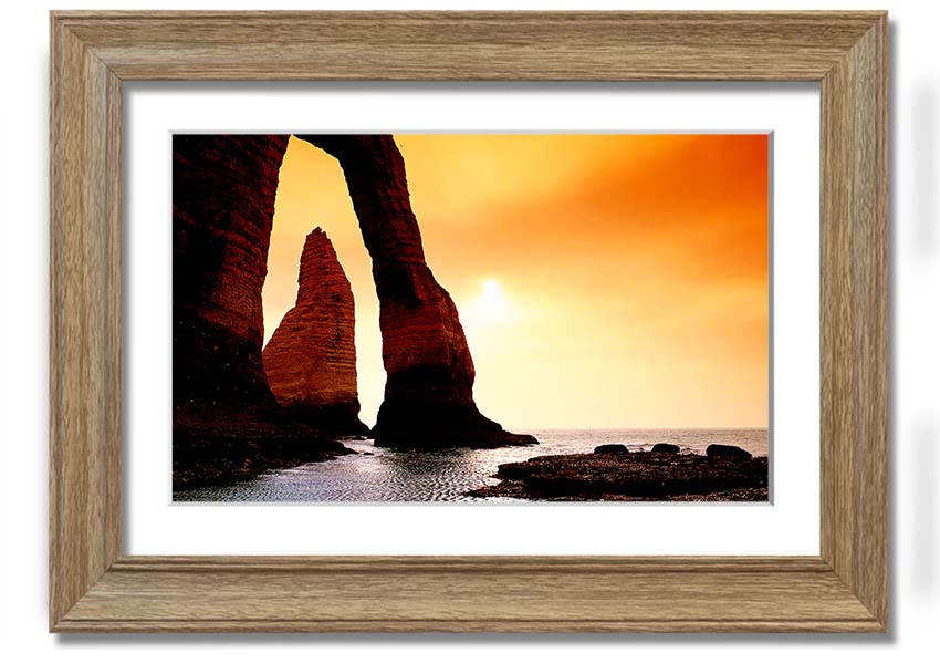 A beautifully framed print of an ocean landscape, showcasing serene blue waters and a calming atmosphere, available in various frame colors.