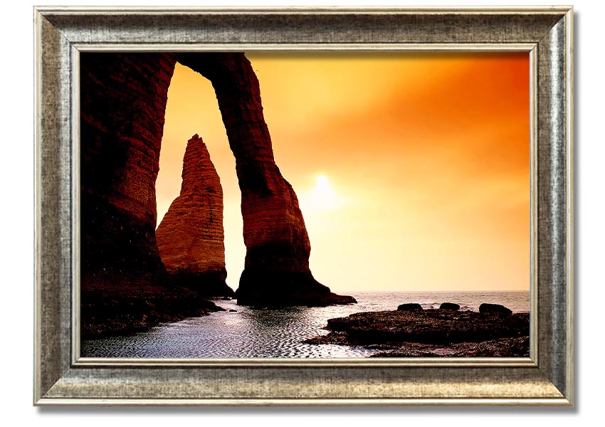 A beautifully framed print of an ocean landscape, showcasing serene blue waters and a calming atmosphere, available in various frame colors.