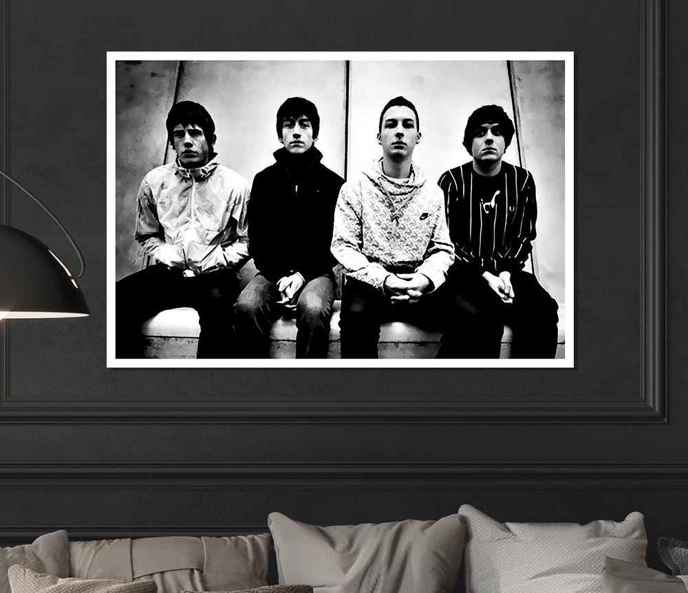 High-quality canvas poster of Arctic Monkeys featuring vibrant colors and iconic band imagery, ready for display.