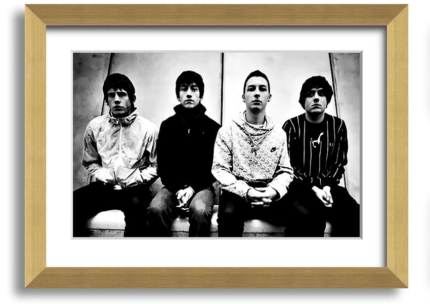 A beautifully framed print of the Arctic Monkeys, showcasing vibrant colors and quality craftsmanship, ready to hang on your wall.