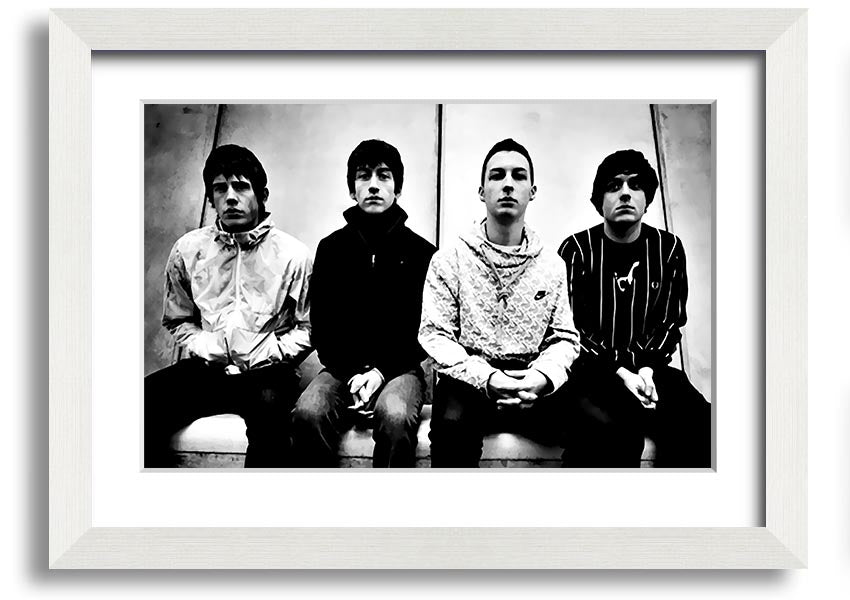 A beautifully framed print of the Arctic Monkeys, showcasing vibrant colors and quality craftsmanship, ready to hang on your wall.