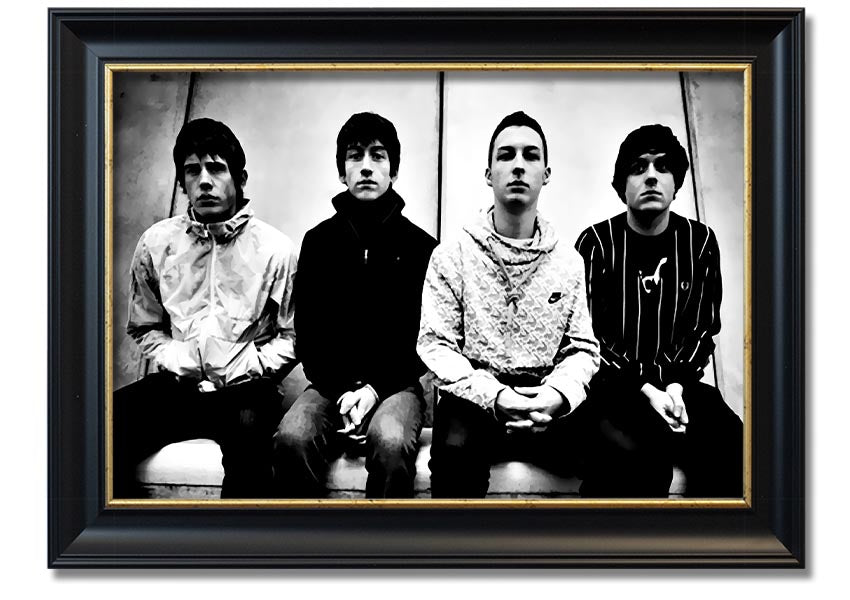 A beautifully framed print of the Arctic Monkeys, showcasing vibrant colors and quality craftsmanship, ready to hang on your wall.