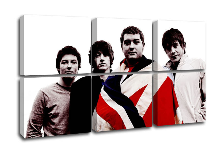 Arctic Monkeys British Flag canvas art mounted on a box frame, featuring a black and white design.