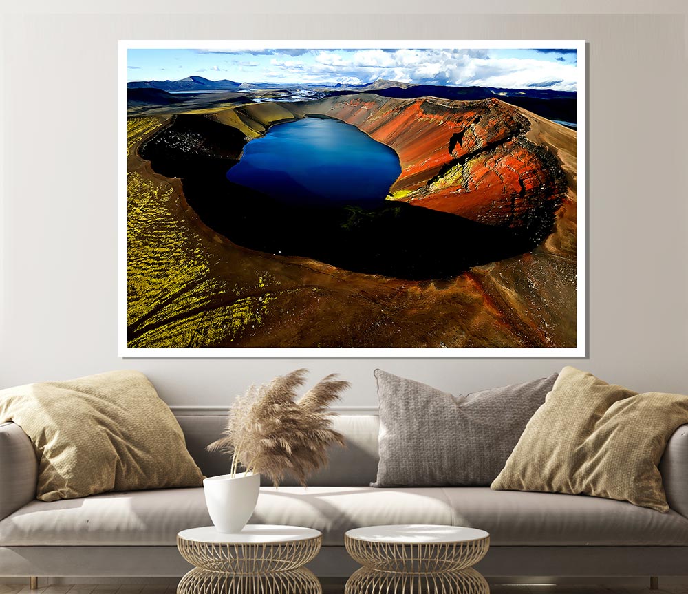 A high-quality canvas poster featuring a vibrant Arctic volcanic landscape, showcasing dramatic colors and intricate details.