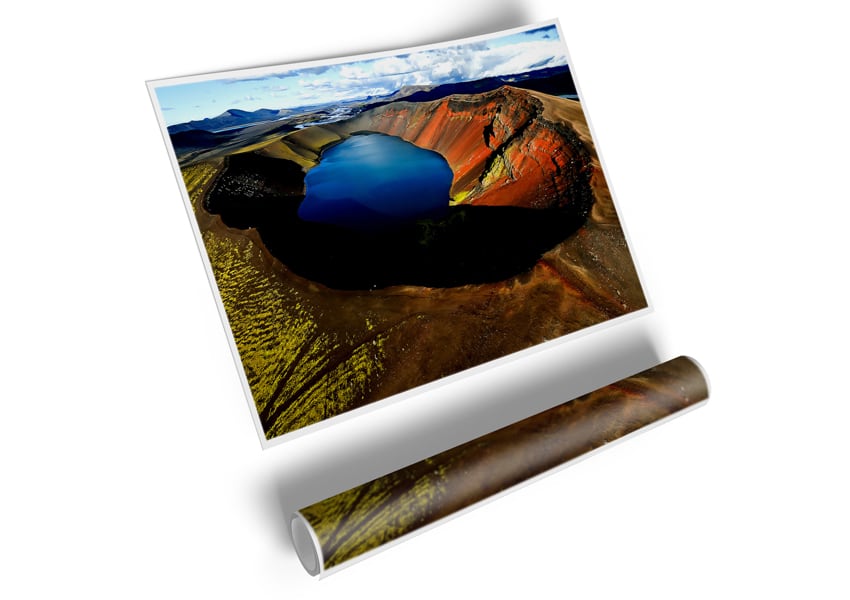 A high-quality canvas poster featuring a vibrant Arctic volcanic landscape, showcasing dramatic colors and intricate details.