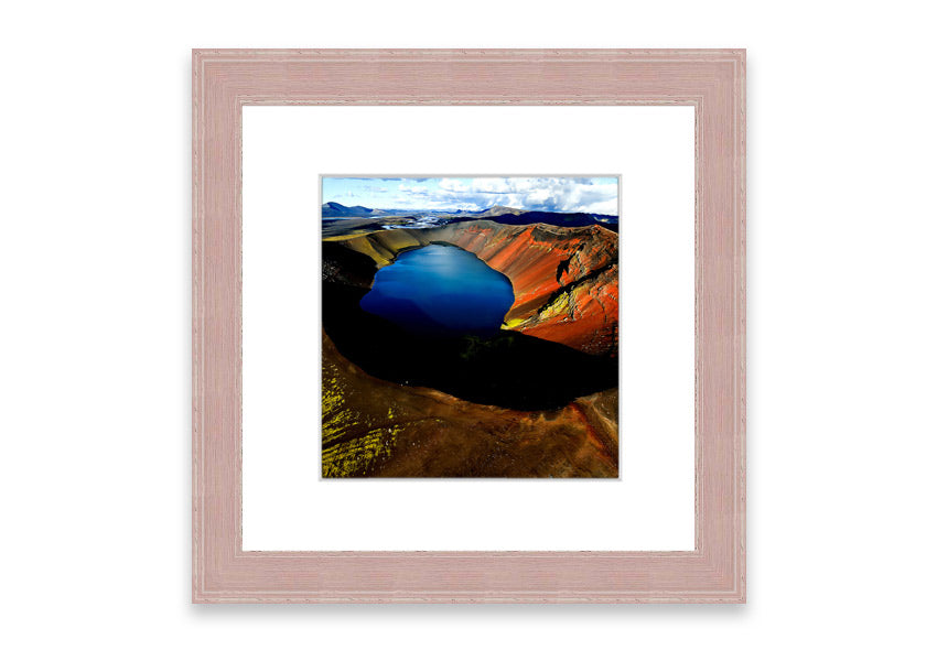 Framed print of Arctic Volcanic Lake, showcasing vibrant colors and intricate details, available in various frame colors.