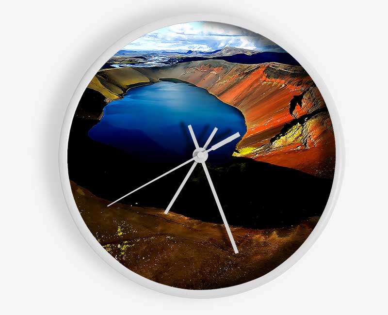 Arctic Volcanic clock made from natural bamboo with a round face, available in black, white, and natural frame colors.