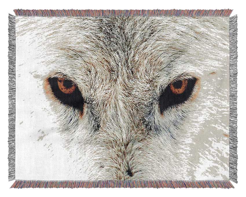 A luxurious Arctic Wolf Eyes throw blanket made from 100% cotton, featuring a thermal weave design in neutral tones, perfect for cozying up on a couch or bed.