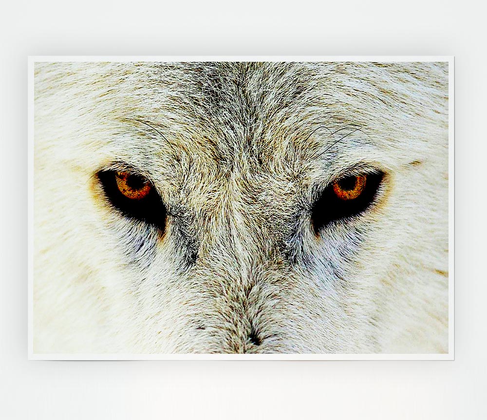 A high-quality canvas poster featuring the intense eyes of an Arctic wolf, showcasing its striking beauty and detail.