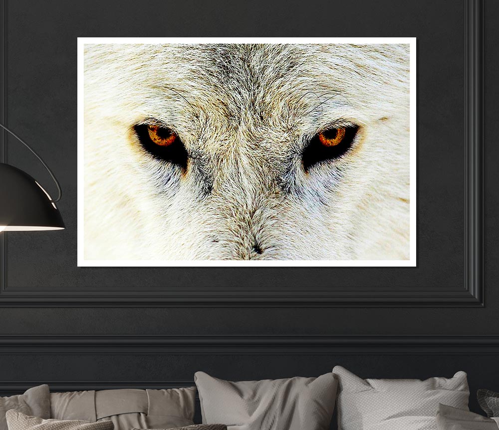 A high-quality canvas poster featuring the intense eyes of an Arctic wolf, showcasing its striking beauty and detail.