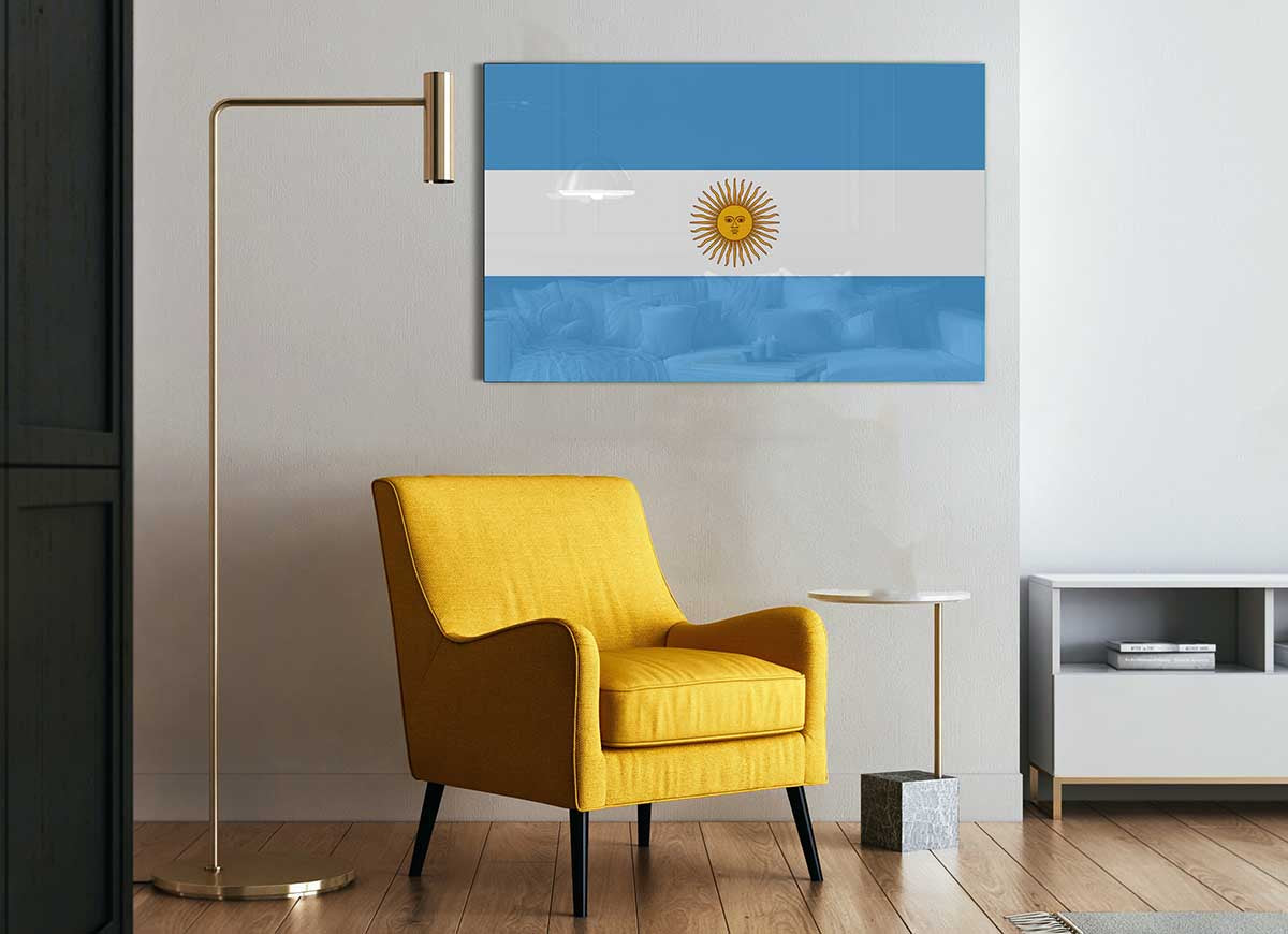 Argentina 1 glass print featuring modern art design with vibrant colors and intricate details, perfect for home decor.