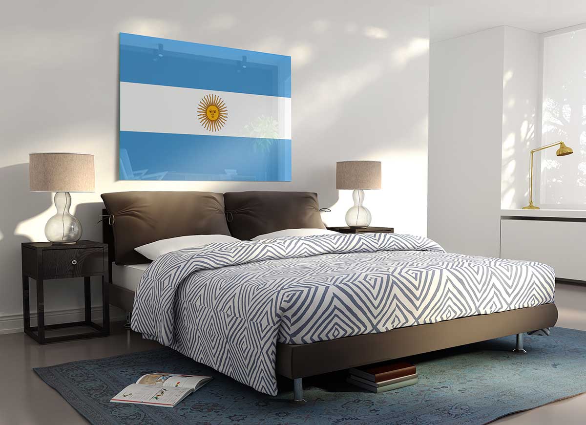 Argentina 1 glass print featuring modern art design with vibrant colors and intricate details, perfect for home decor.