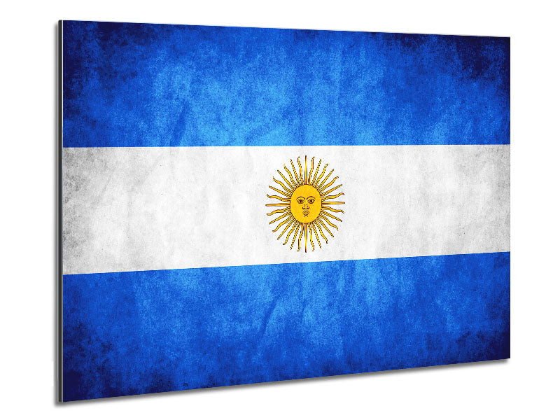 Vibrant Argentina flag printed on brushed aluminium dibond, showcasing modern art style.