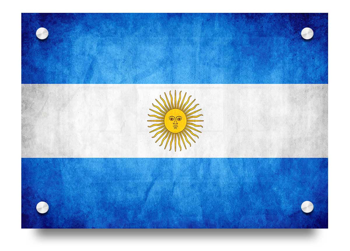 Vibrant acrylic print of the Argentina flag, showcasing its blue and white colors with a sun emblem.