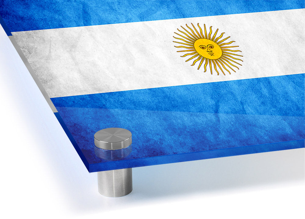 Vibrant acrylic print of the Argentina flag, showcasing its blue and white colors with a sun emblem.