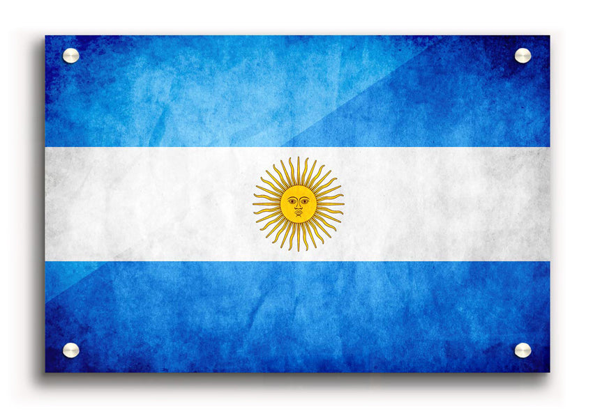 Vibrant acrylic print of the Argentina flag, showcasing its blue and white colors with a sun emblem.