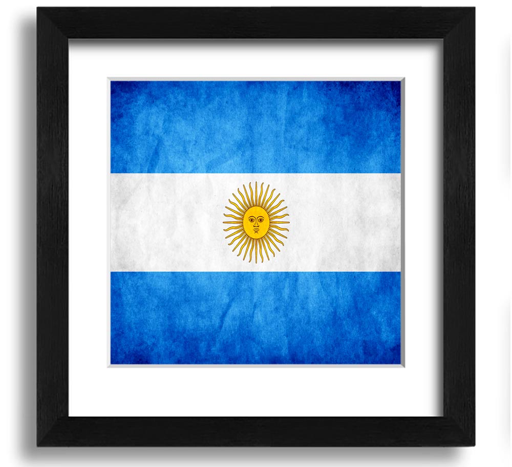 Square framed print of the Argentina flag, featuring blue and white colors with a sun emblem, ready to hang.