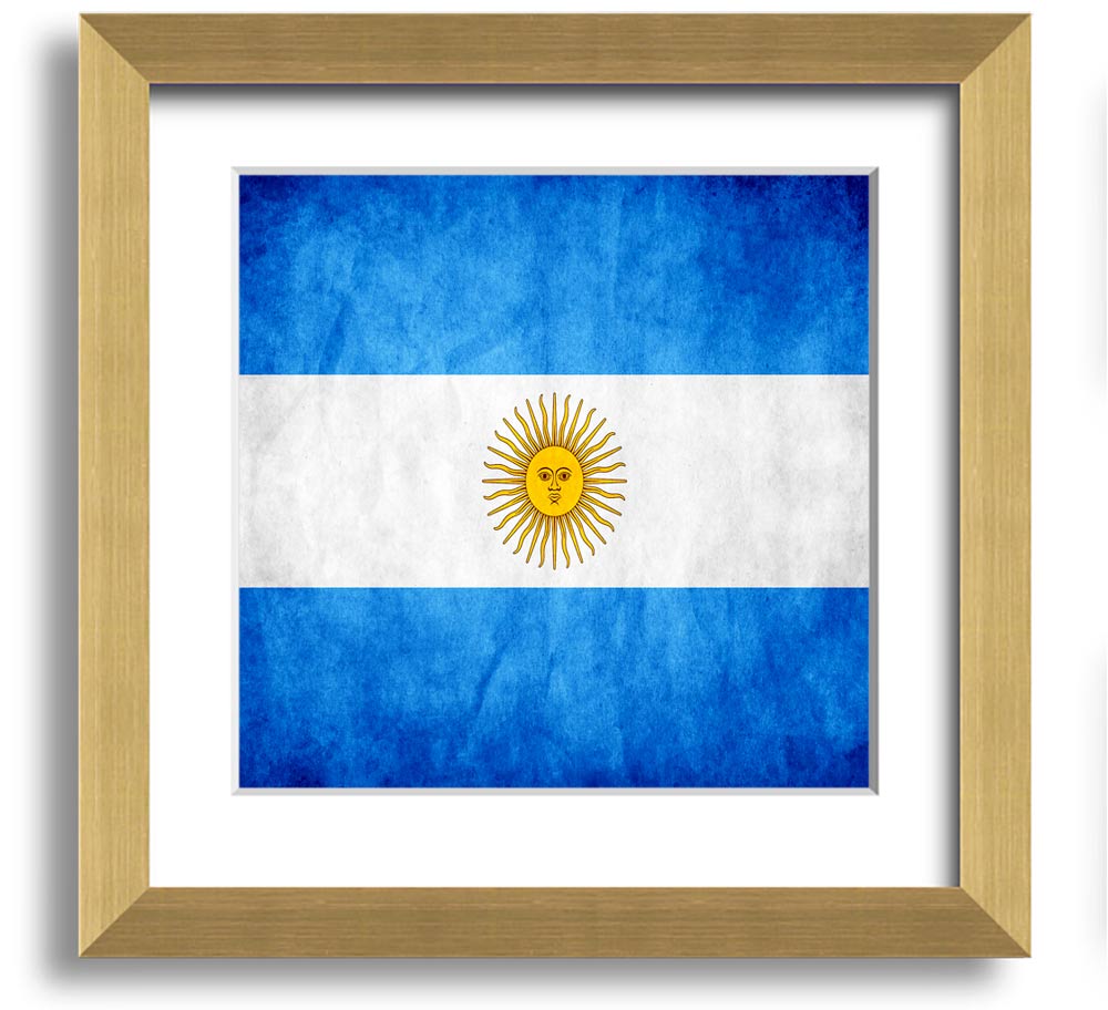 Square framed print of the Argentina flag, featuring blue and white colors with a sun emblem, ready to hang.