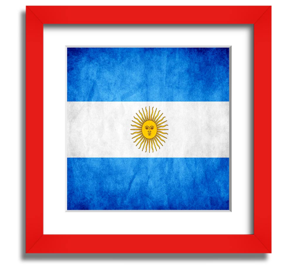 Square framed print of the Argentina flag, featuring blue and white colors with a sun emblem, ready to hang.